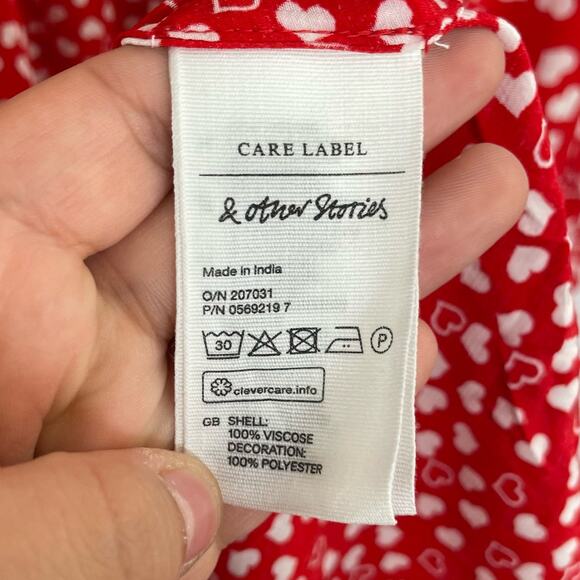 & Other Stories 2 of Hearts red white hearts dress ruffle neck line size 6 - Picture 13 of 16